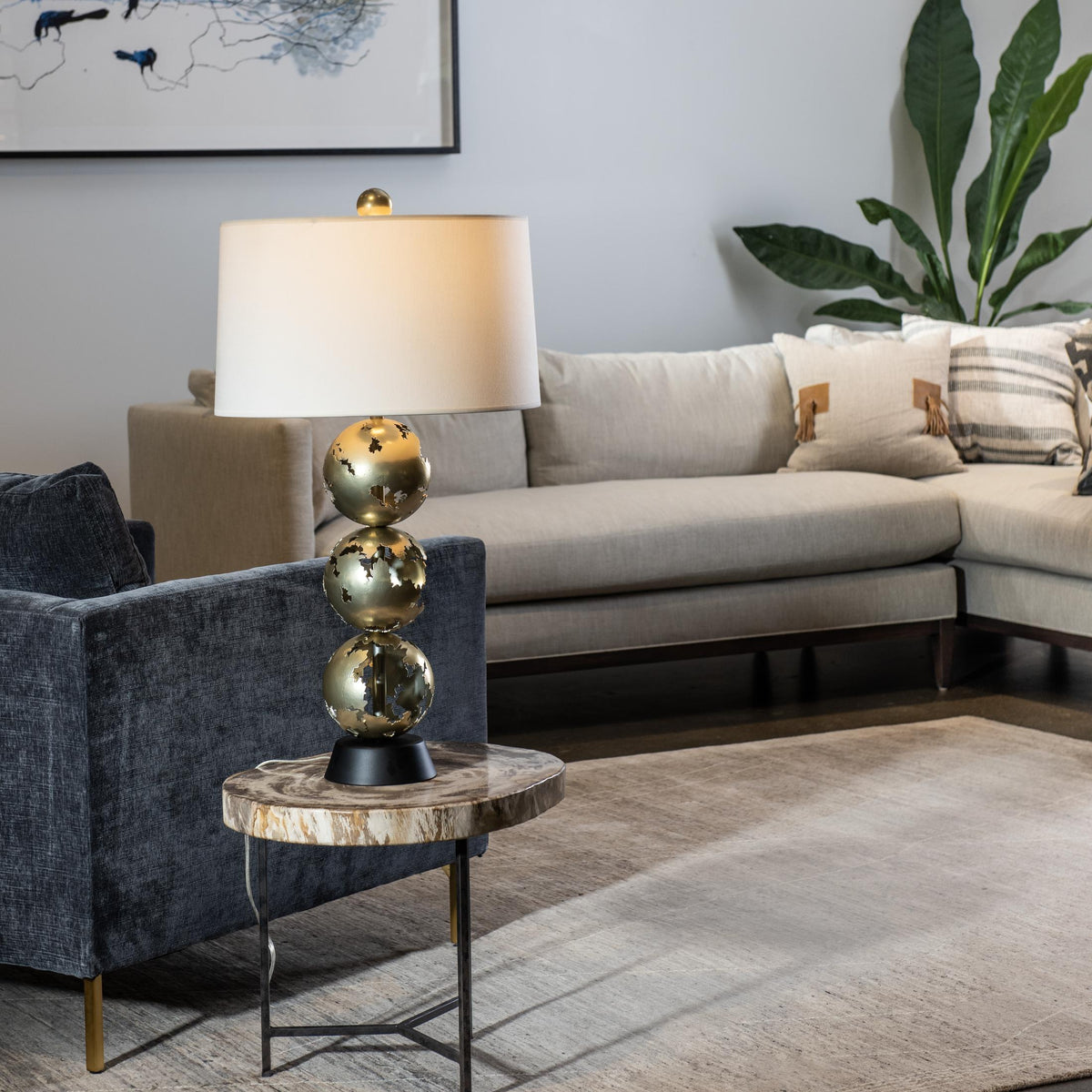 Hubbardton Forge 2023 Modern Brass Black Natural Anna Shade (SF) Pangea Tall Table Lamp