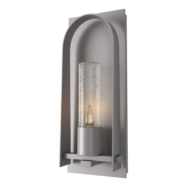 Hubbardton Forge 2024 Coastal Burnished Steel Seeded Clear Glass (II) Triomphe Small Outdoor Sconce