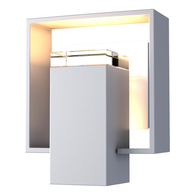 Hubbardton Forge 2018 Coastal Burnished Steel Coastal White Clear Glass (ZM) Shadow Box Small Outdoor Sconce