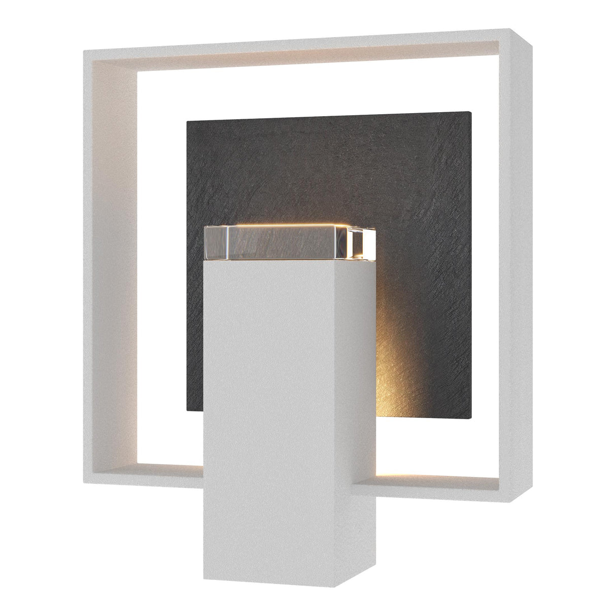 Hubbardton Forge 2024 Coastal White Slate Clear Glass (ZM) Shadow Box Medium w/Slate Outdoor Sconce