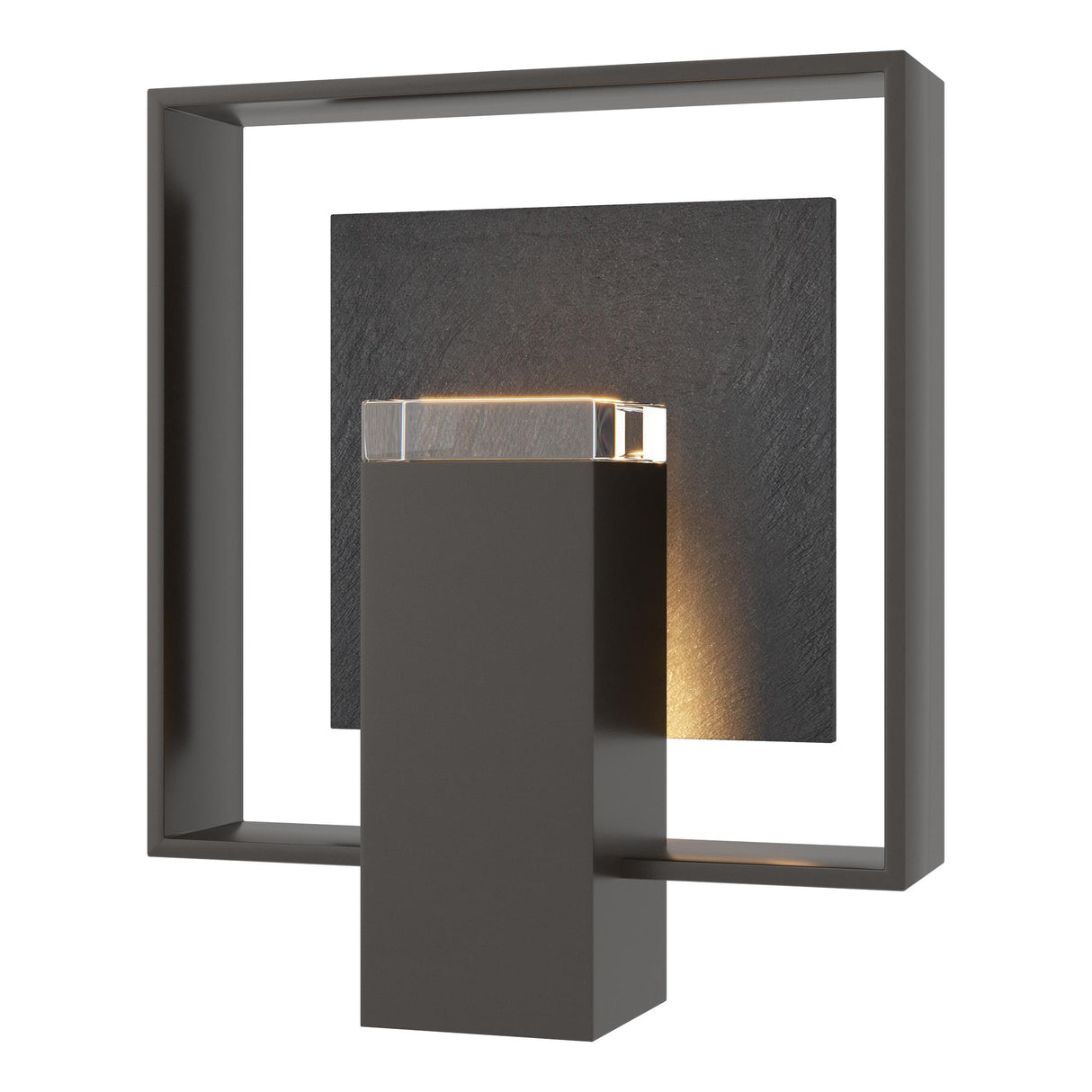 Hubbardton Forge 2024 Oil Rubbed Bronze Slate Clear Glass (ZM) Shadow Box Medium w/Slate Outdoor Sconce