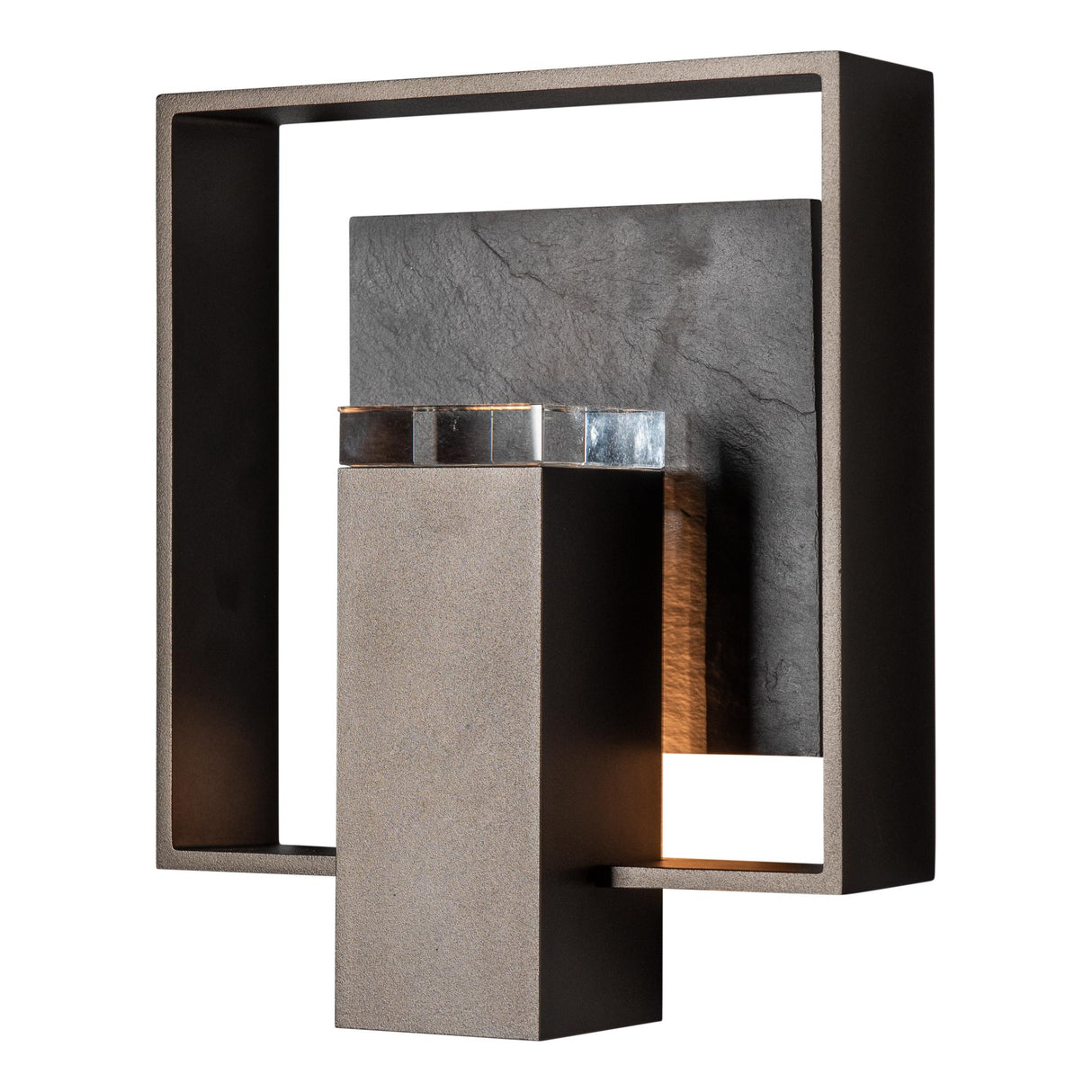 Hubbardton Forge 2024 Oil Rubbed Bronze Slate Clear Glass (ZM) Shadow Box Medium w/Slate Outdoor Sconce