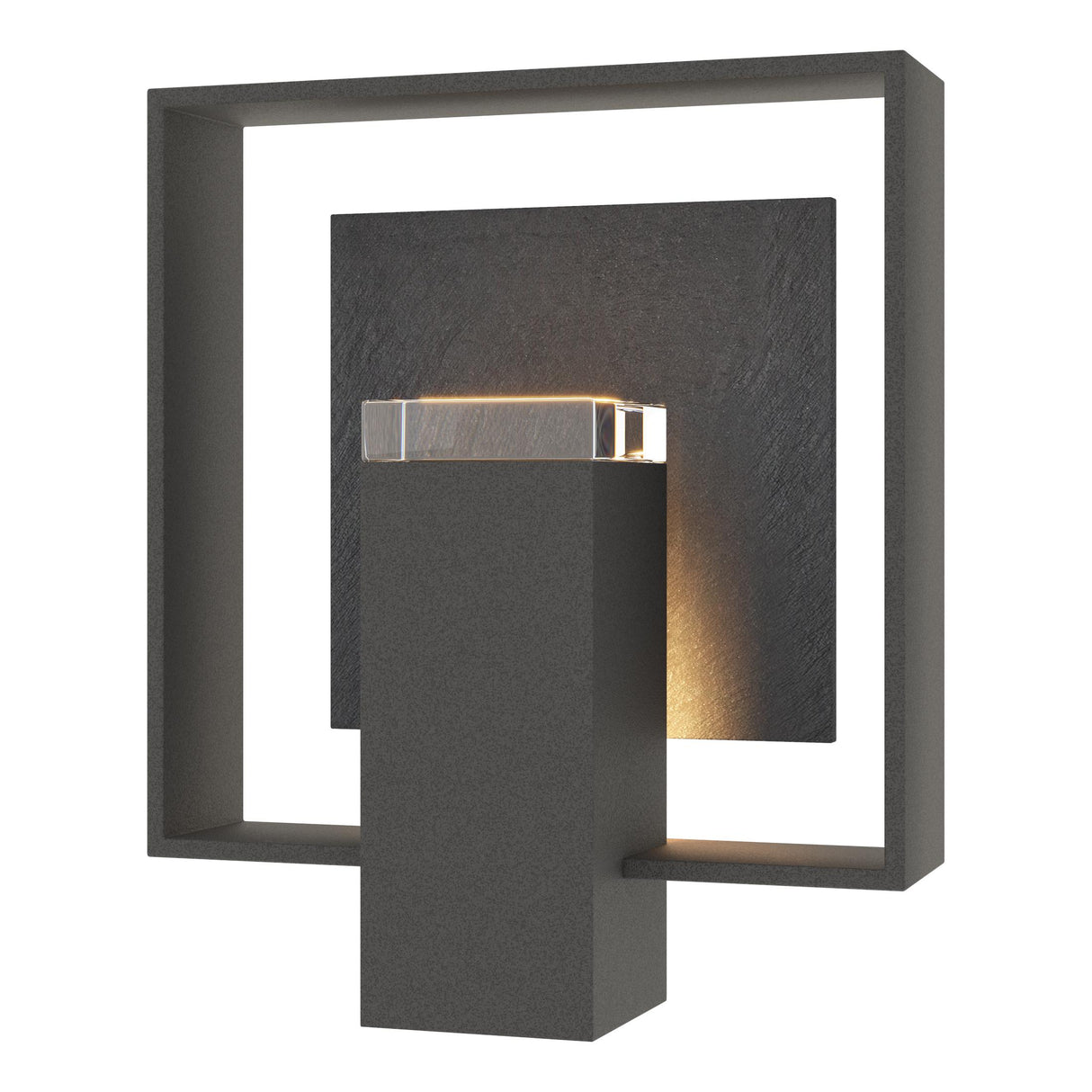 Hubbardton Forge 2024 Natural Iron Slate Clear Glass (ZM) Shadow Box Medium w/Slate Outdoor Sconce