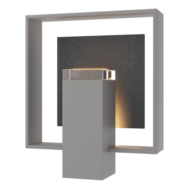Hubbardton Forge 2024 Coastal Burnished Steel Slate Clear Glass (ZM) Shadow Box Medium w/Slate Outdoor Sconce