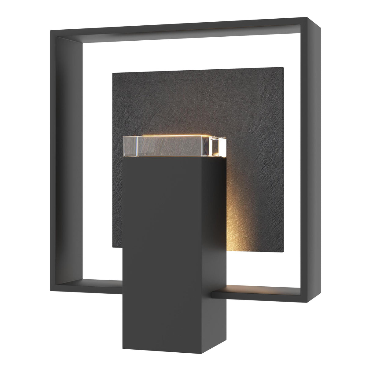 Hubbardton Forge 2024 Coastal Black Slate Clear Glass (ZM) Shadow Box Medium w/Slate Outdoor Sconce