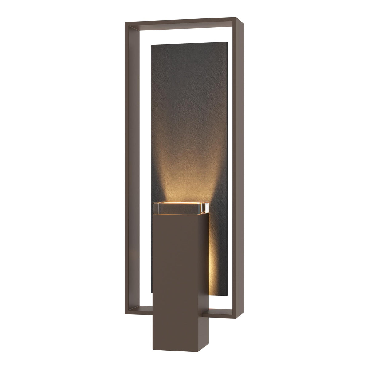 Hubbardton Forge 2024 Coastal Bronze Slate Clear Glass (ZM) Shadow Box Large w/Slate Outdoor Sconce