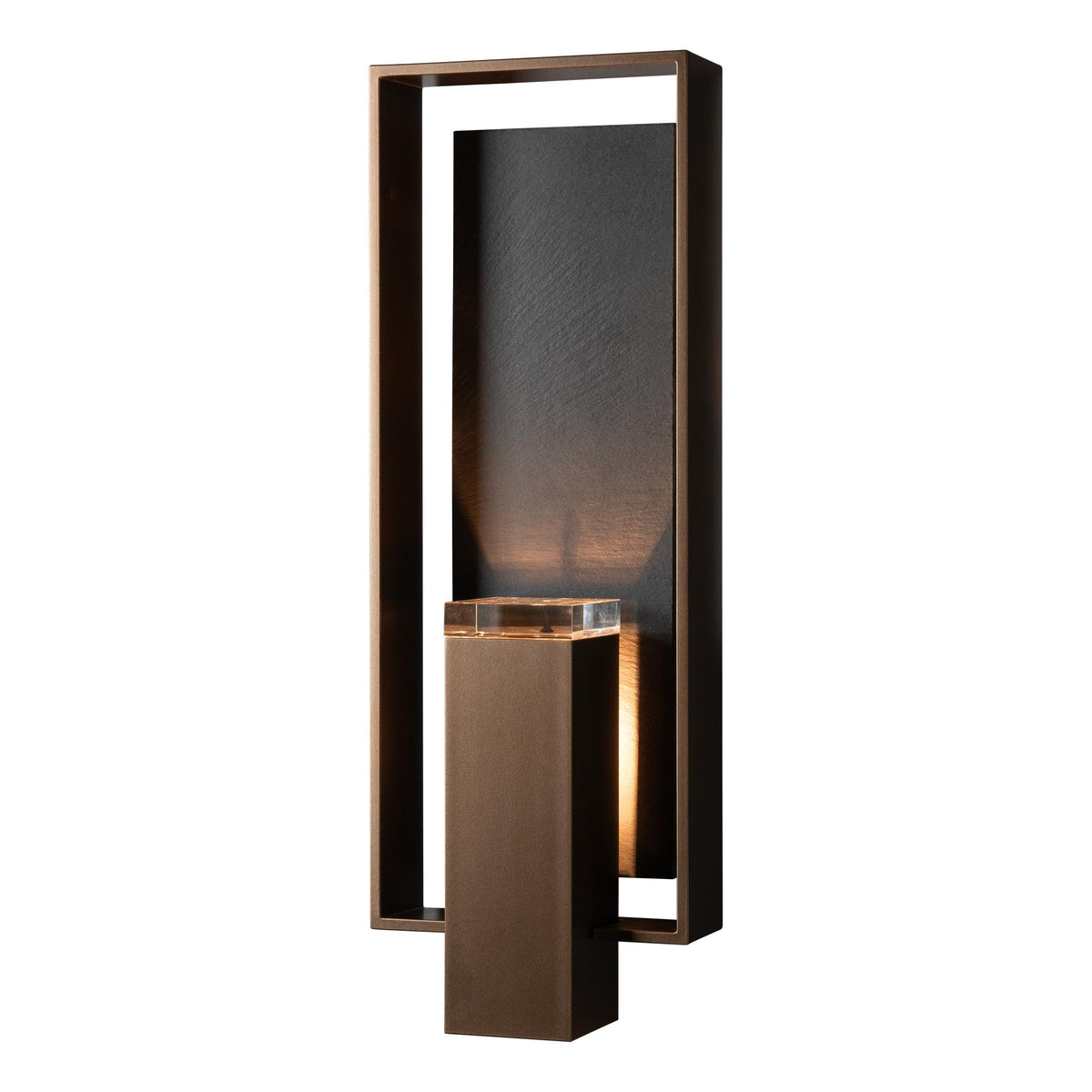 Hubbardton Forge 2024 Coastal Bronze Slate Clear Glass (ZM) Shadow Box Large w/Slate Outdoor Sconce