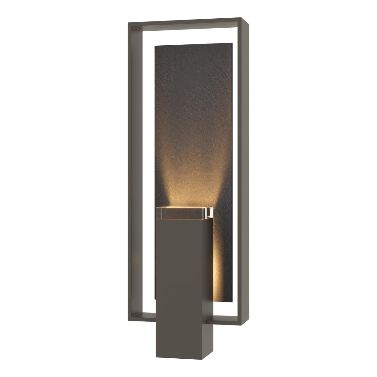 Hubbardton Forge 2024 Coastal Dark Smoke Slate Clear Glass (ZM) Shadow Box Large w/Slate Outdoor Sconce