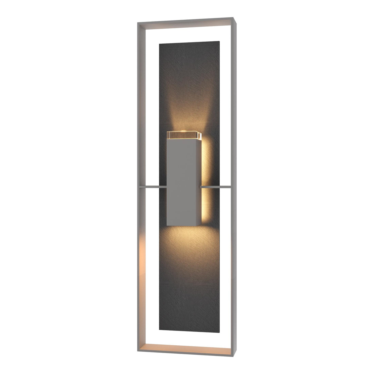 Hubbardton Forge 2024 Coastal Burnished Steel Slate Clear Glass (ZM) Shadow Box Tall w/Slate Outdoor Sconce