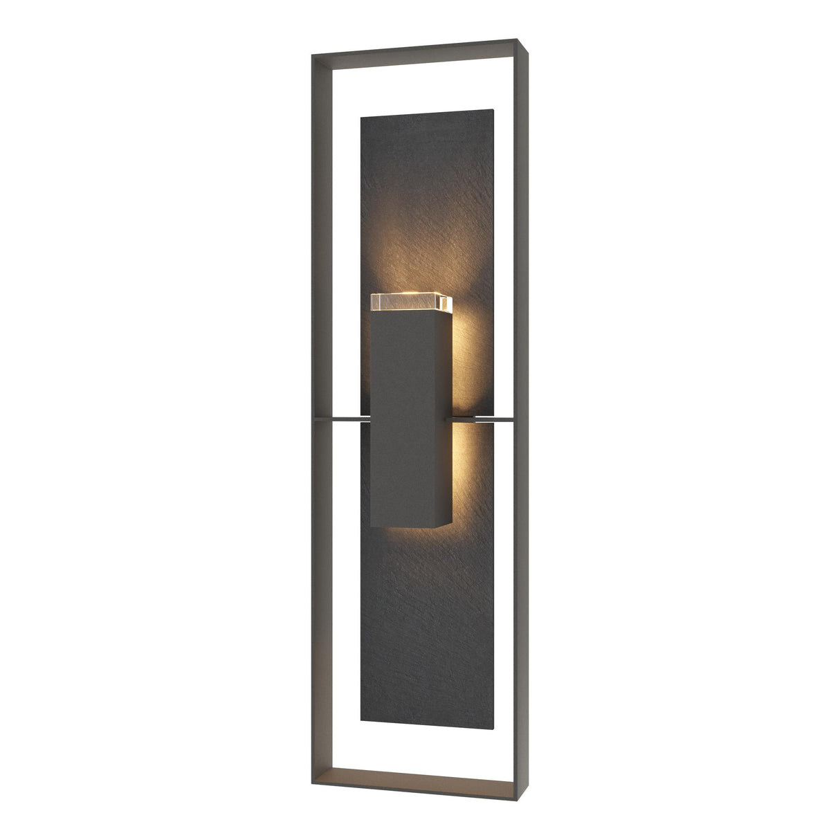 Hubbardton Forge 2024 Natural Iron Slate Clear Glass (ZM) Shadow Box Extra Tall w/Slate Outdoor Sconce