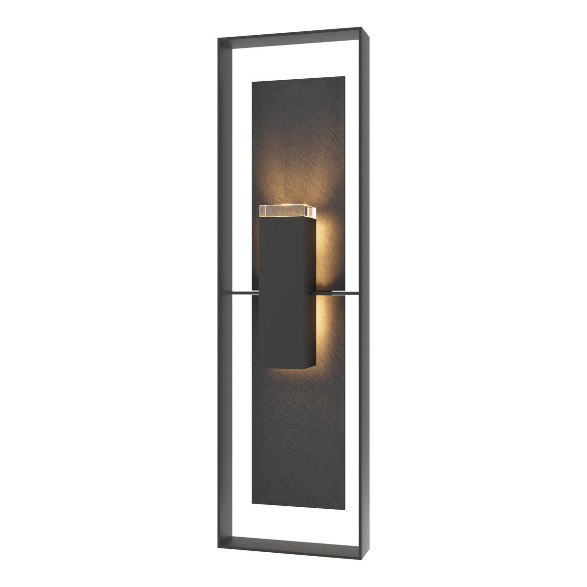 Hubbardton Forge 2024 Coastal Black Slate Clear Glass (ZM) Shadow Box Extra Tall w/Slate Outdoor Sconce