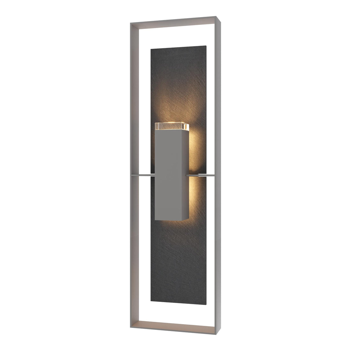 Hubbardton Forge 2024 Coastal Burnished Steel Slate Clear Glass (ZM) Shadow Box Extra Tall w/Slate Outdoor Sconce