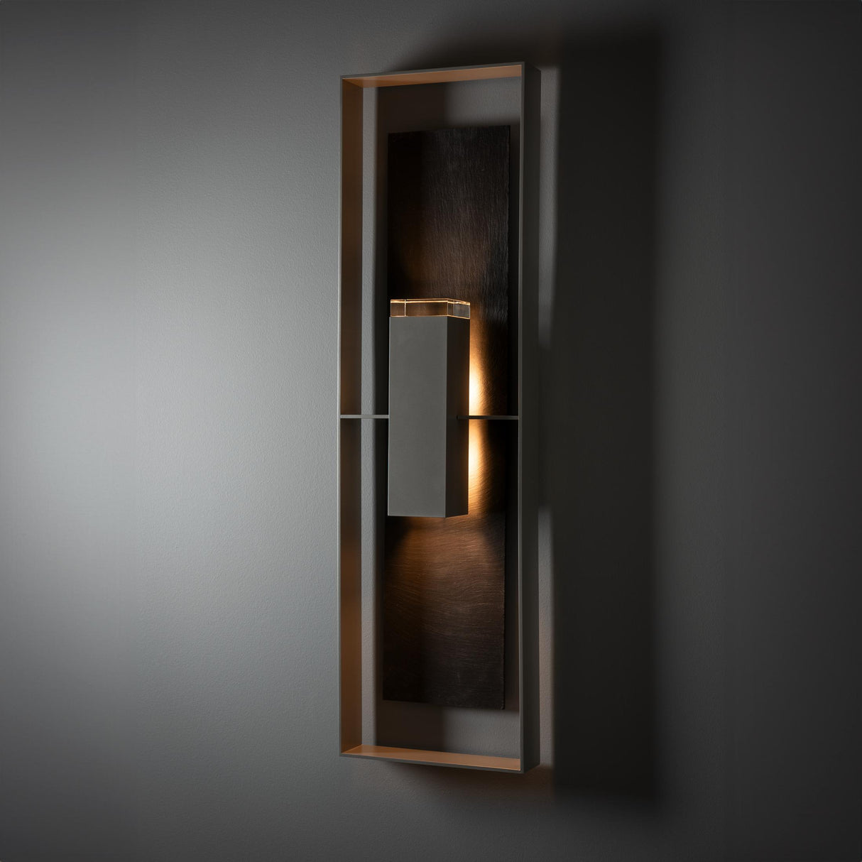 Hubbardton Forge 2024 Coastal Burnished Steel Slate Clear Glass (ZM) Shadow Box Extra Tall w/Slate Outdoor Sconce
