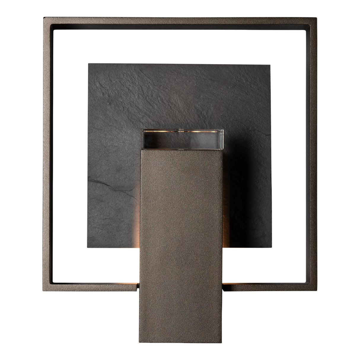 Hubbardton Forge 2025 Coastal Oil Rubbed Bronze Slate Clear Glass (ZM) Shadow Box Medium w/Slate Dark Sky Friendly Outdoor Sconce