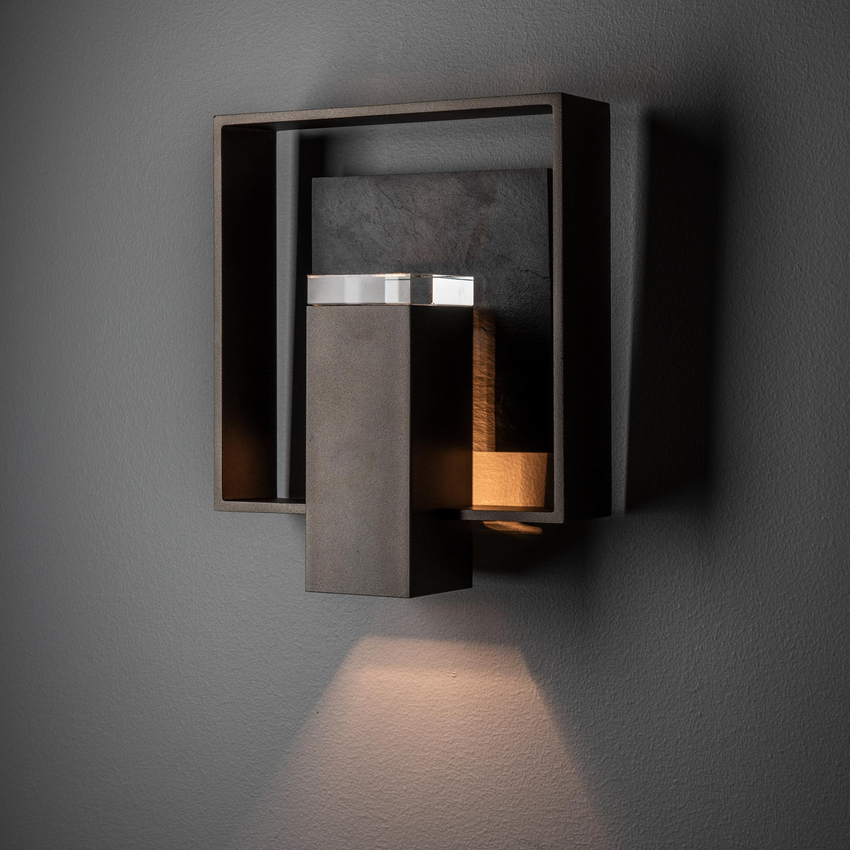 Hubbardton Forge 2025 Coastal Oil Rubbed Bronze Slate Clear Glass (ZM) Shadow Box Medium w/Slate Dark Sky Friendly Outdoor Sconce