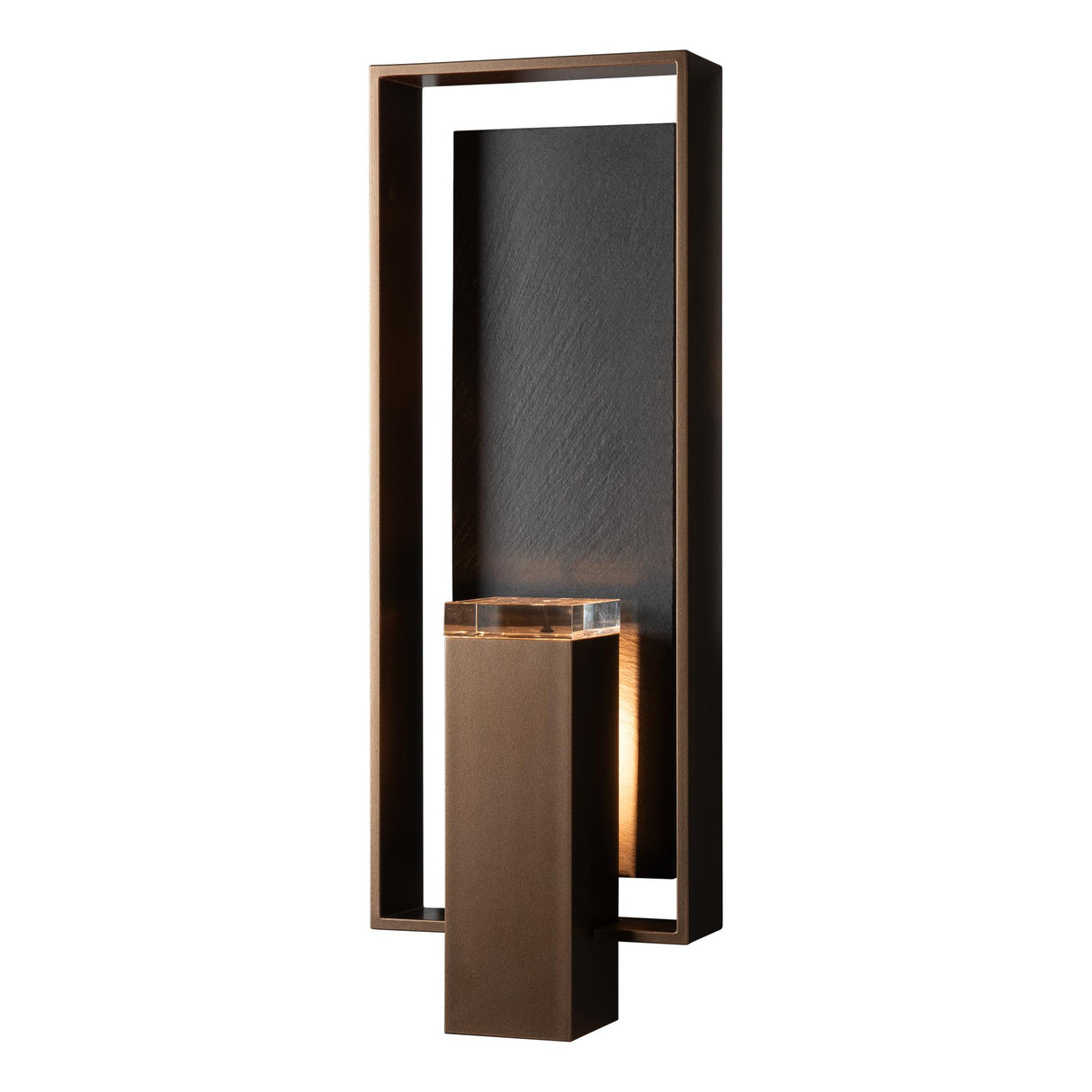 Hubbardton Forge 2025 Coastal Bronze Slate Clear Glass (ZM) Shadow Box Large w/Slate Dark Sky Friendly Outdoor Sconce
