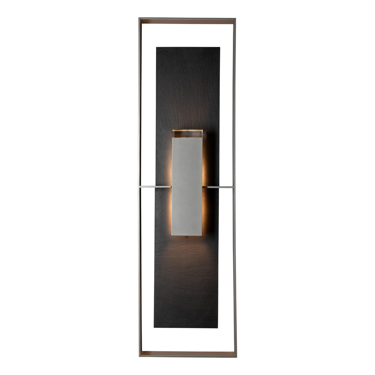 Hubbardton Forge 2025 Coastal Burnished Steel Slate Clear Glass (ZM) Shadow Box Extra Tall w/Slate Dark Sky Friendly Outdoor Sconce