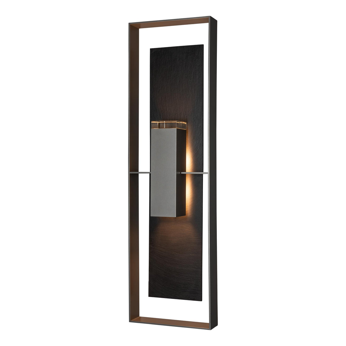 Hubbardton Forge 2025 Coastal Burnished Steel Slate Clear Glass (ZM) Shadow Box Extra Tall w/Slate Dark Sky Friendly Outdoor Sconce