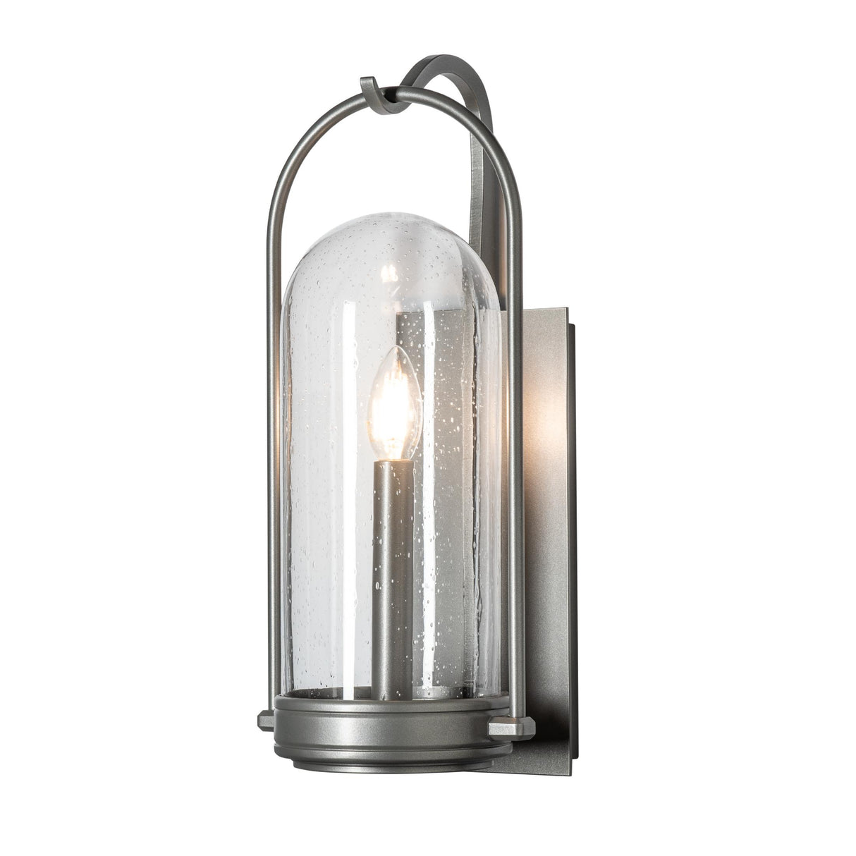 Hubbardton Forge 2025 Coastal Burnished Steel Seeded Clear Glass (II) Davis Small Outdoor Sconce