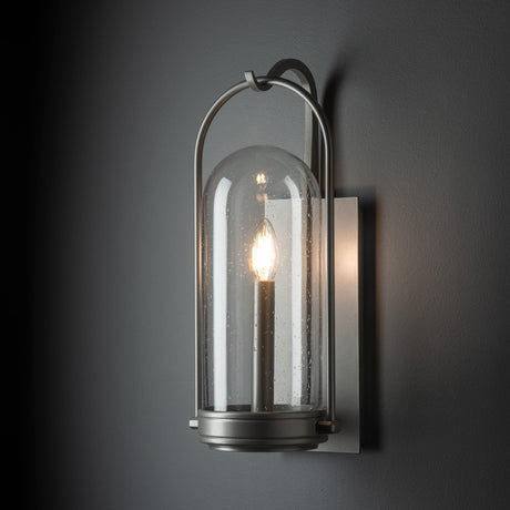 Hubbardton Forge 2025 Coastal Burnished Steel Seeded Clear Glass (II) Davis Small Outdoor Sconce