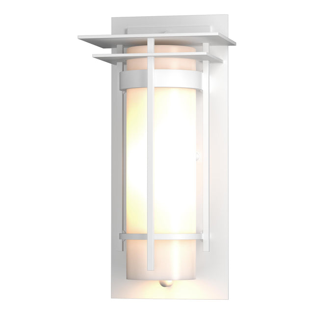 Hubbardton Forge 2003 Coastal White Opal Glass (GG) Banded with Top Plate Small Outdoor Sconce
