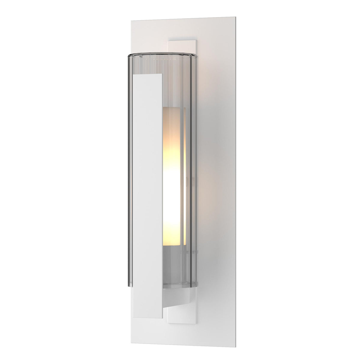 Hubbardton Forge 2020 Coastal White Clear Glass with Opal Diffuser (ZU) Vertical Bar Fluted Glass Medium Outdoor Sconce