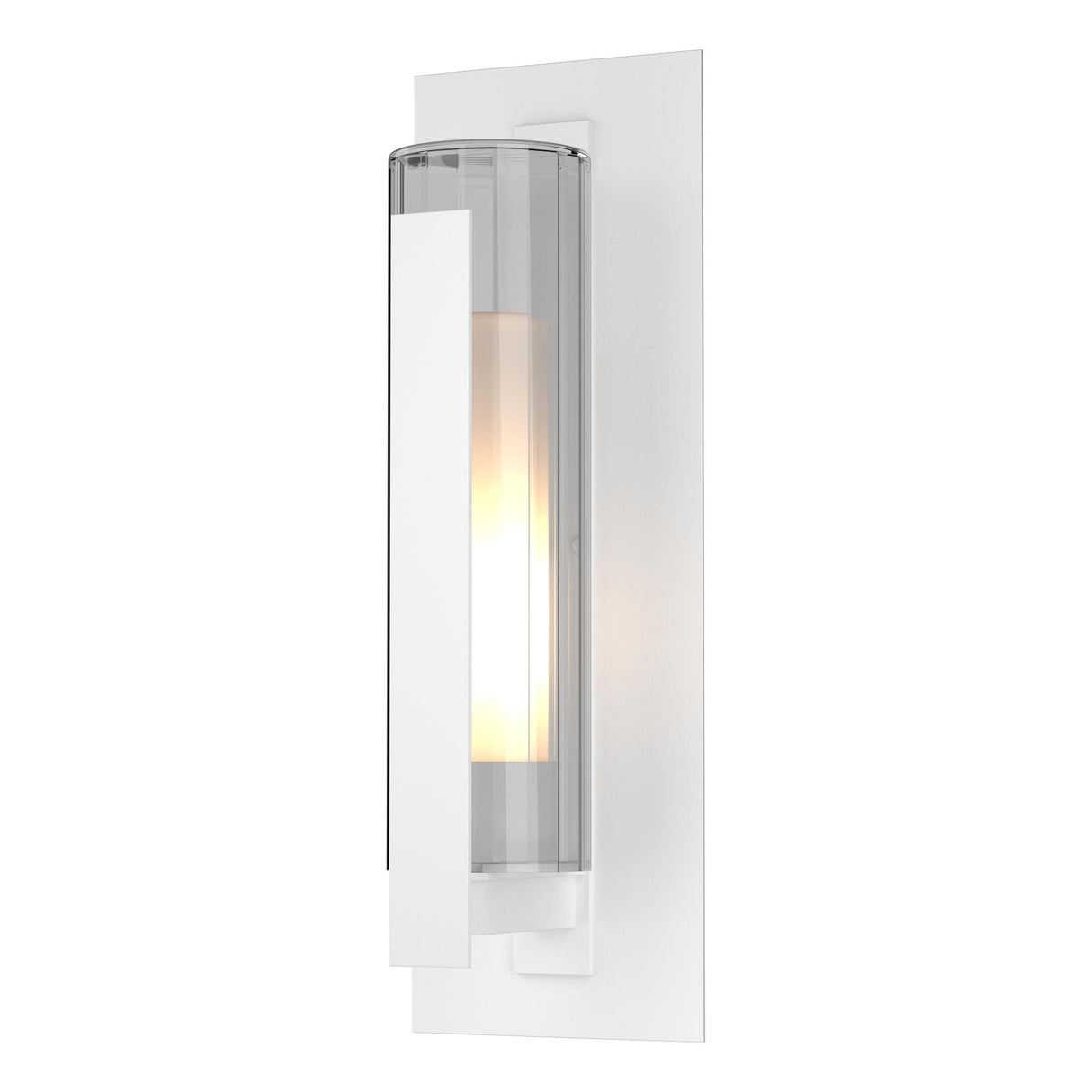 Hubbardton Forge 2020 Coastal White Clear Glass with Opal Diffuser (ZU) Vertical Bar Fluted Glass Large Outdoor Sconce