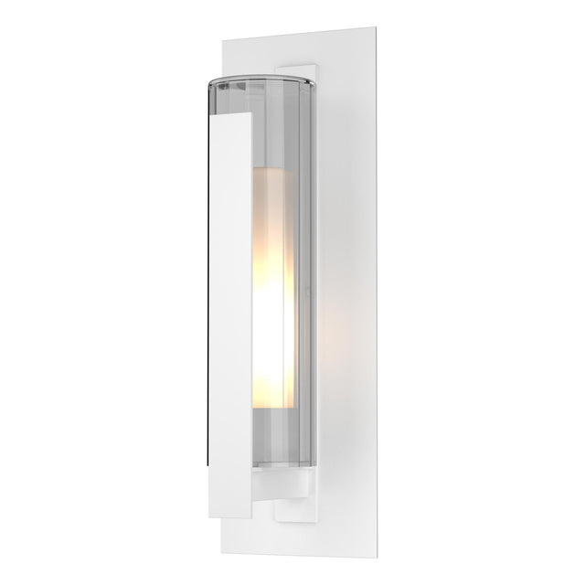 Hubbardton Forge 2020 Coastal White Clear Glass with Opal Diffuser (ZU) Vertical Bar Fluted Glass Large Outdoor Sconce