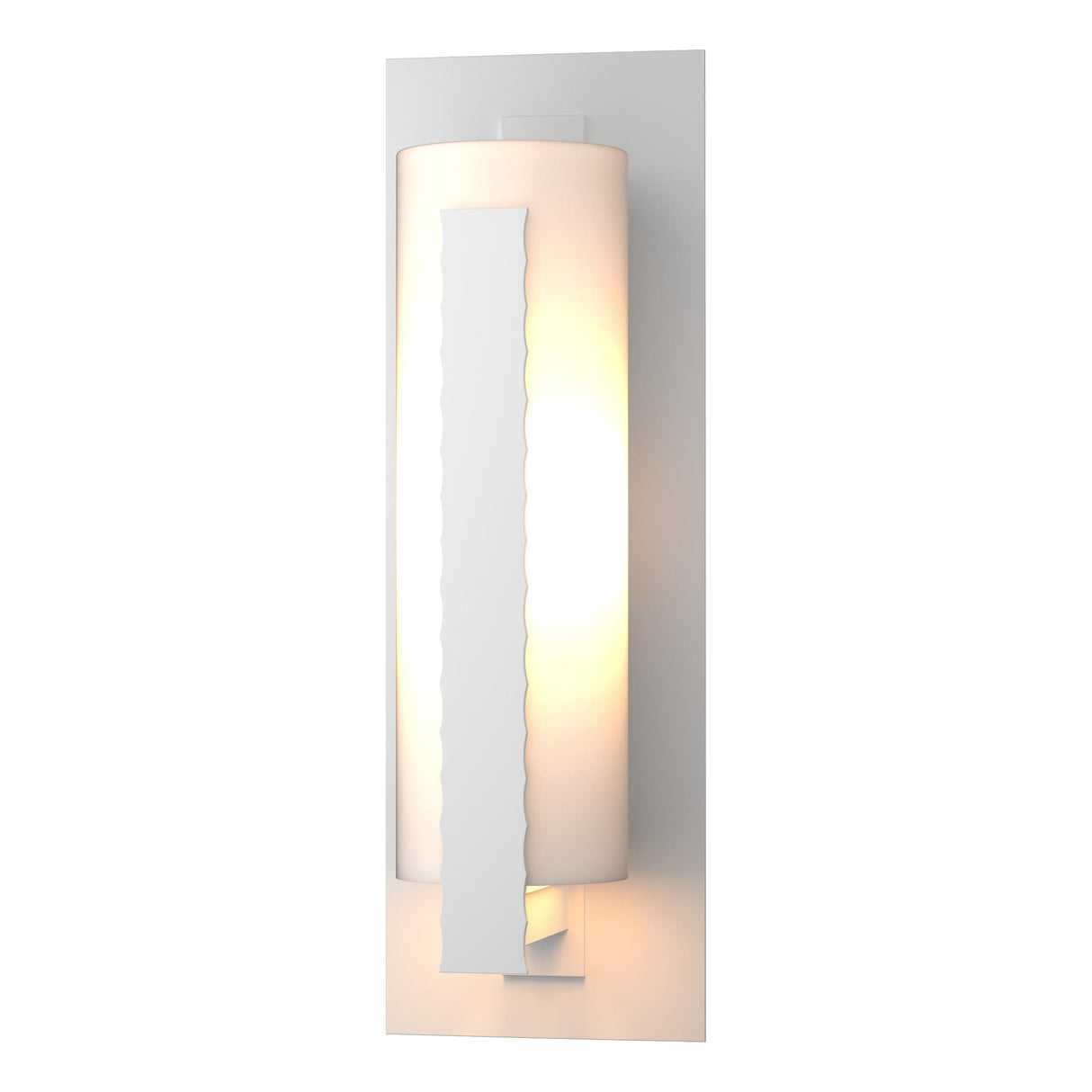 Hubbardton Forge 2002 Coastal White Opal Glass (GG) Forged Vertical Bars Large Outdoor Sconce