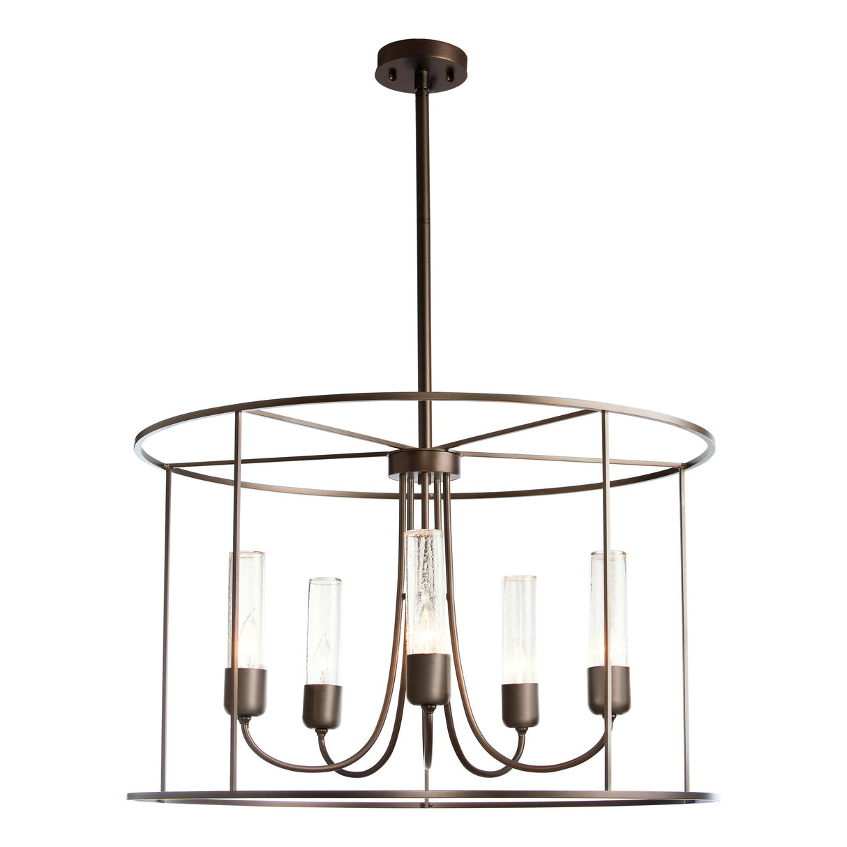 Hubbardton Forge 2016 Coastal Bronze Seeded Clear Glass (II) Multi Portico Drum Outdoor Pendant