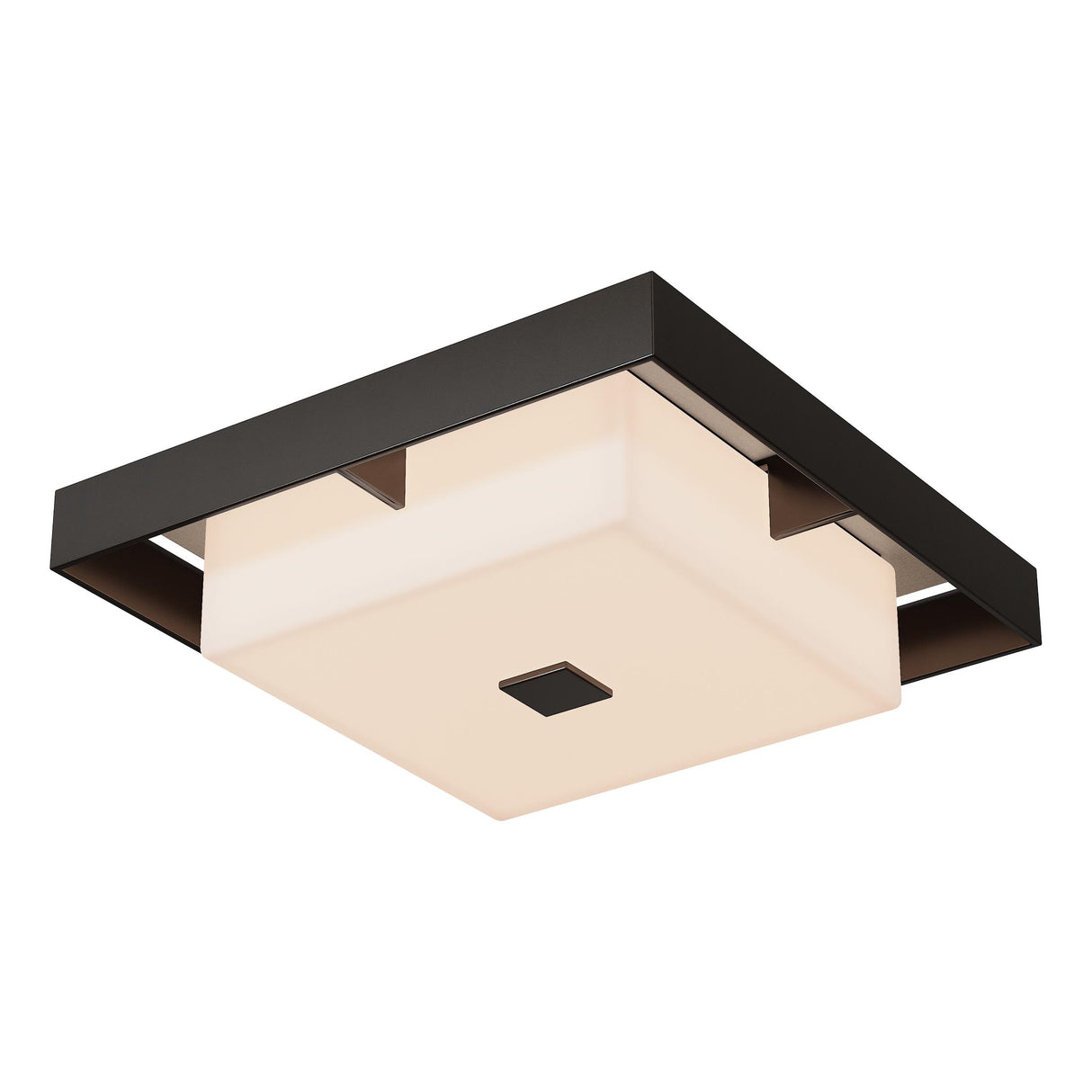 Hubbardton Forge 2024 Oil Rubbed Bronze Coastal Burnished Steel Opal Glass (GG) Shadow Box Small Outdoor Flush Mount