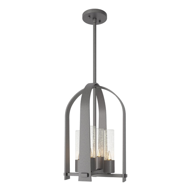 Hubbardton Forge 2023 Coastal Burnished Steel Seeded Clear Glass (II) Multi Triomphe Outdoor Lantern