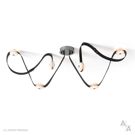 Hubbardton Forge 2025 Sterling Black Leather Alabaster SNAPS Medium LED Pendant