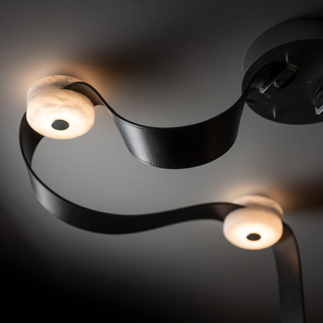 Hubbardton Forge 2025 Sterling Black Leather Alabaster SNAPS Medium LED Pendant