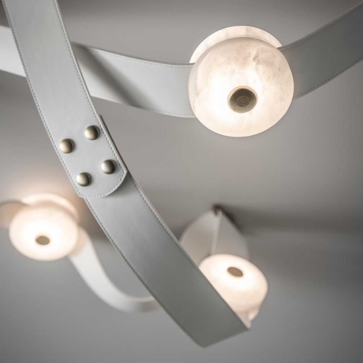 Hubbardton Forge 2025 Modern Brass White Leather Alabaster SNAPS Large LED Pendant