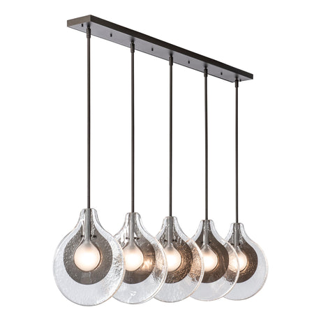 Hubbardton Forge 2025 Oil Rubbed Bronze Clear Glass with Frosted Diffuser Veneto 5-Light Linear Pendant