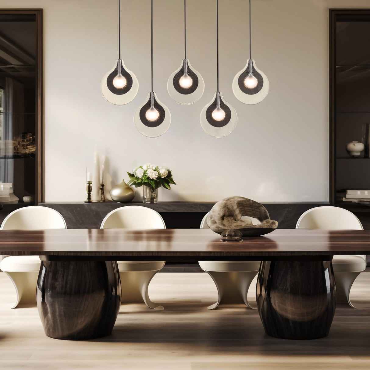 Hubbardton Forge 2025 Oil Rubbed Bronze Clear Glass with Frosted Diffuser Veneto 5-Light Linear Pendant