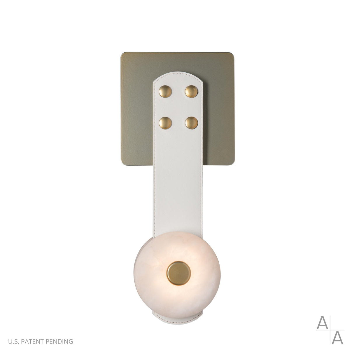 Hubbardton Forge 2025 Modern Brass White Leather Alabaster SNAPS LED Sconce