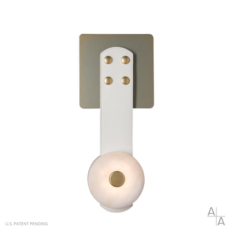 Hubbardton Forge 2025 Modern Brass White Leather Alabaster SNAPS LED Sconce