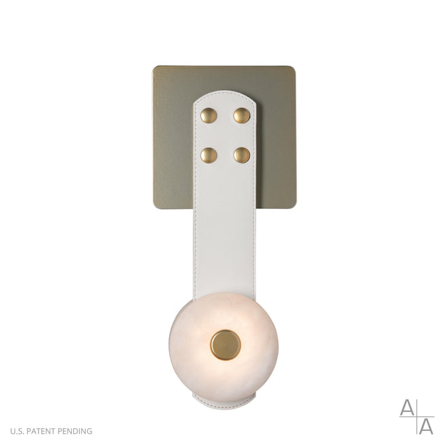 Hubbardton Forge 2025 Modern Brass White Leather Alabaster SNAPS LED Sconce