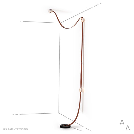Hubbardton Forge 2025 Black Chestnut Leather Alabaster SNAPS Floor-to-Ceiling Plug-in LED Lamp