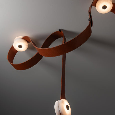Hubbardton Forge 2025 Black Chestnut Leather Alabaster SNAPS Floor-to-Ceiling Plug-in LED Lamp