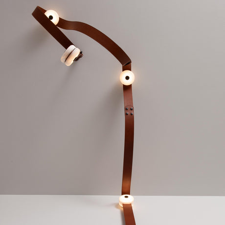 Hubbardton Forge 2025 Black Chestnut Leather Alabaster SNAPS Floor-to-Ceiling Plug-in LED Lamp