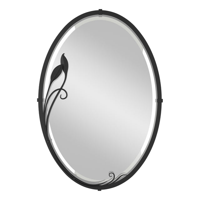 Hubbardton Forge 2006 Black Beveled Oval Mirror with Leaf
