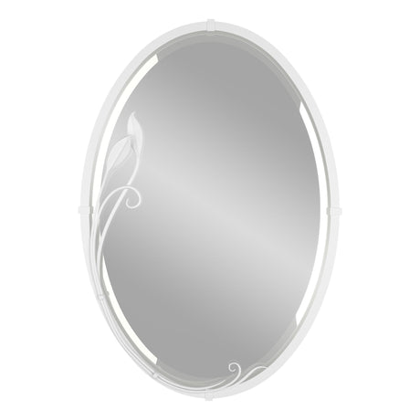 Hubbardton Forge 2006 White Beveled Oval Mirror with Leaf