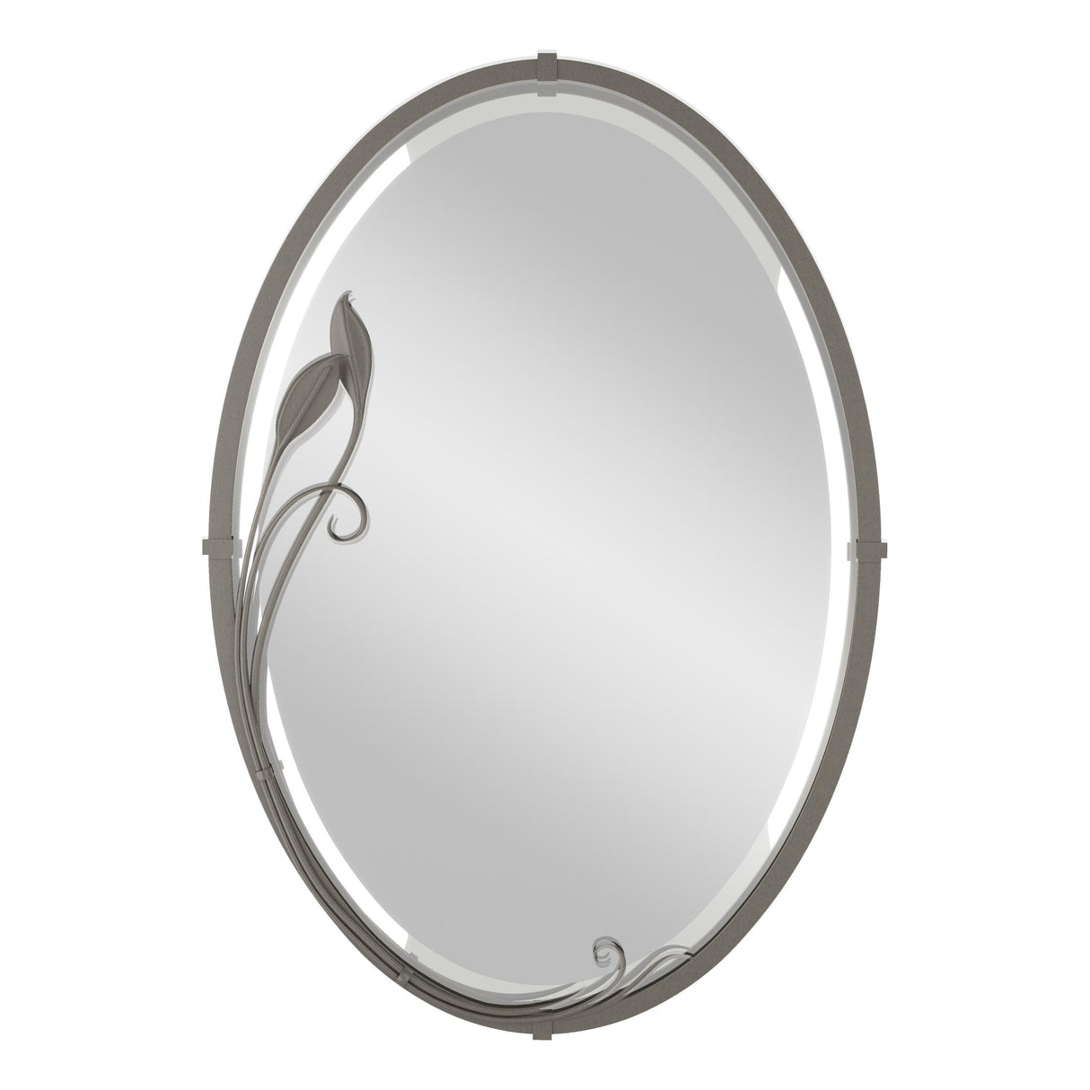 Hubbardton Forge 2006 Dark Smoke Beveled Oval Mirror with Leaf