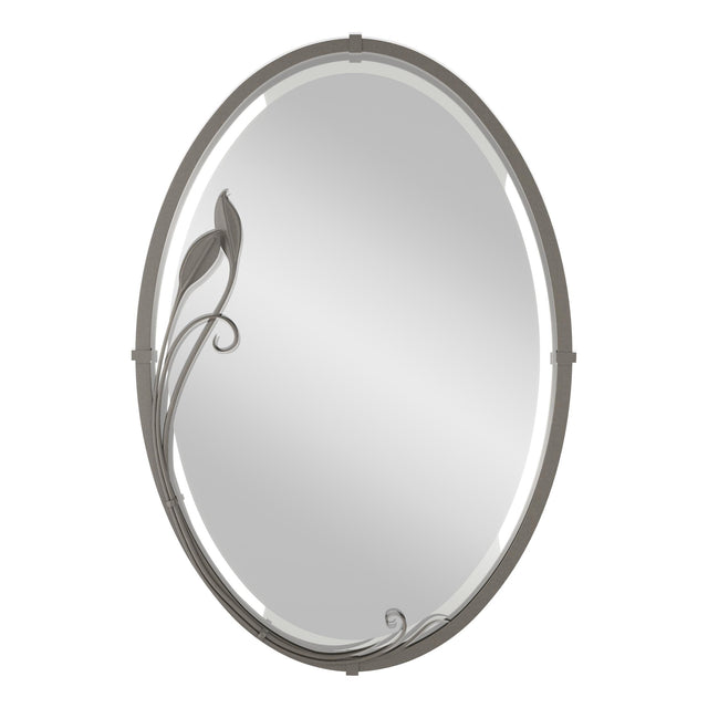 Hubbardton Forge 2006 Dark Smoke Beveled Oval Mirror with Leaf