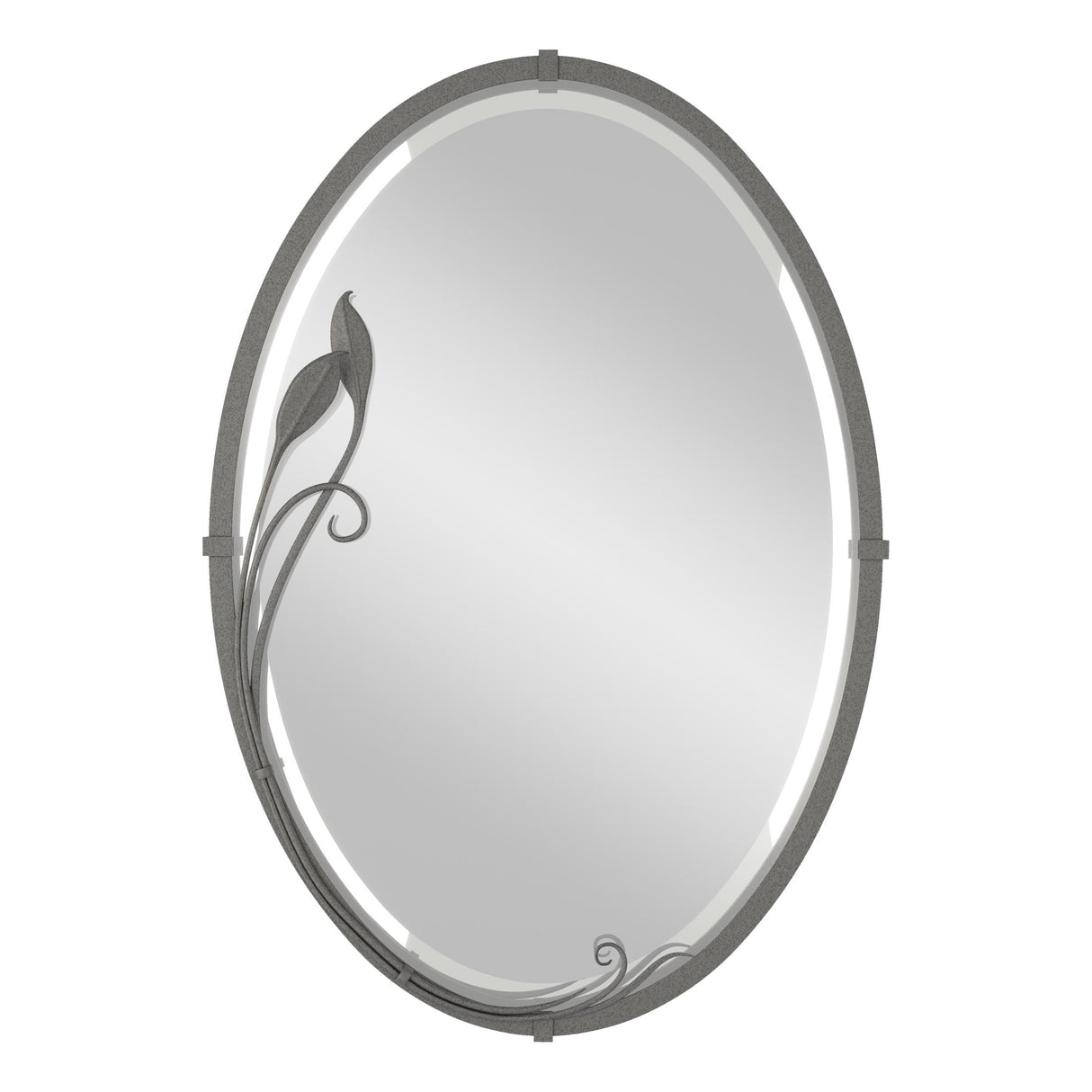 Hubbardton Forge 2006 Natural Iron Beveled Oval Mirror with Leaf