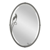 Hubbardton Forge 2006 Natural Iron Beveled Oval Mirror with Leaf