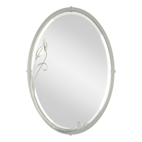 Hubbardton Forge 2006 Sterling Beveled Oval Mirror with Leaf